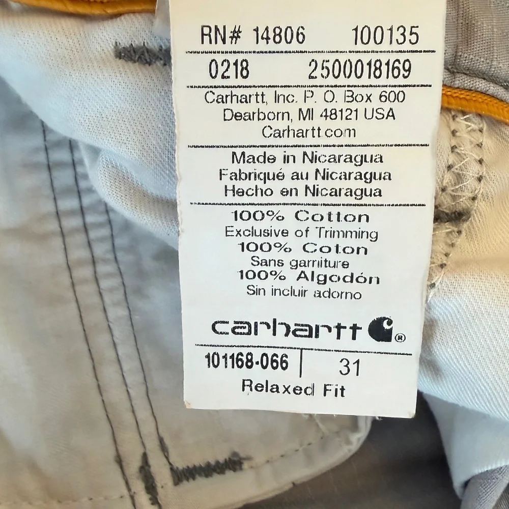 Carhartt Men's Relaxed Fit Tan Cotton Cargo Shorts, Size 31